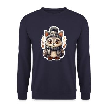 Kuscheltier mit Schal und Mütze - Unisex Pullover - Navy - Vorne - Alina (178cm) & Michal (187cm)