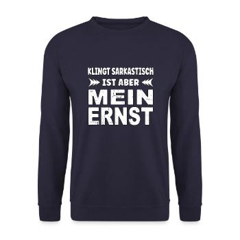 Klingt sarkastisch ist aber mein Ernst - Unisex Pullover - Navy - Vorne - Alina (178cm) & Michal (187cm)