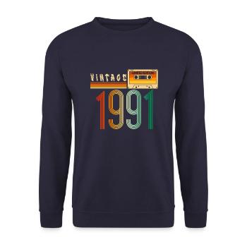 Année 1991 Old School Cassette Musique Rétro - Sweat-shirt Unisexe - marine - Devant - Alina (178cm) & Michal (187cm)