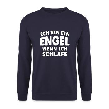 Ich bin ein Engel wenn ich schlafe - Unisex Pullover - Navy - Vorne - Alina (178cm) & Michal (187cm)