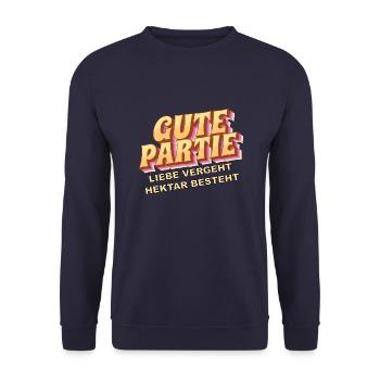 Gute Partie - Liebe vergeht Hektar besteht - Unisex Pullover - Navy - Vorne - Alina (178cm) & Michal (187cm)