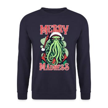 Cthulhu Santa's Merry Madness Gaze - Lovecraft - Unisex Sweatshirt - navy - Front - Alina (178cm) & Michal (187cm)