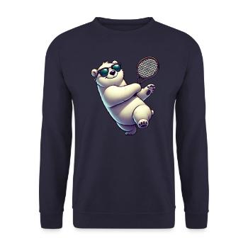Polar Bear Tennis Player North Pool Cartoon - Unisex Sweatshirt - navy - Front - Alina (178cm) & Michal (187cm)