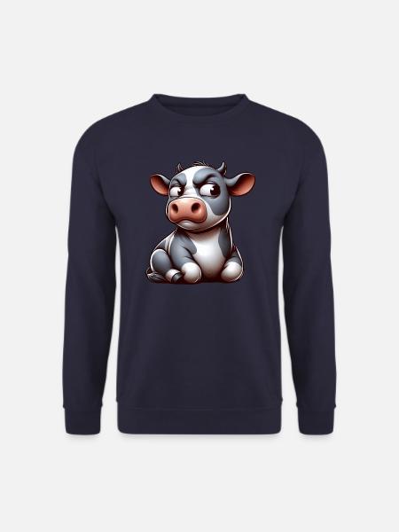 Funny skeptical cartoon cow bull - Unisex Sweatshirt - navy