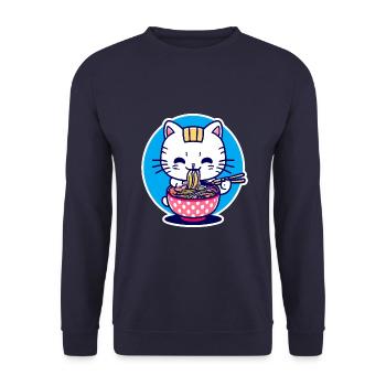 Niedliche Katze isst Ramen - Anime - Manga - Unisex Pullover - Navy - Vorne - Alina (178cm) & Michal (187cm)