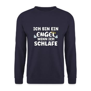 Ich bin ein Engel wenn ich schlafe - Unisex Pullover - Navy - Vorne - Alina (178cm) & Michal (187cm)