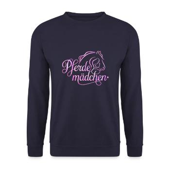 Pferdemädchen - Mädchen liebt Pferde - Unisex Pullover - Navy - Vorne - Alina (178cm) & Michal (187cm)