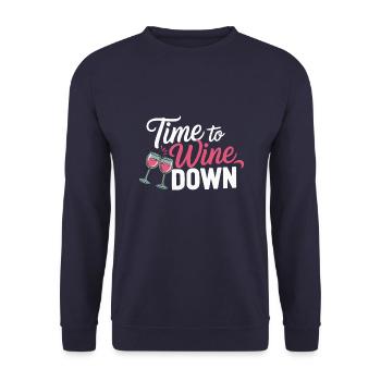 Time to Wine Down – Lustiges Wein-Design - Unisex Pullover - Navy - Vorne - Alina (178cm) & Michal (187cm)