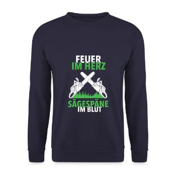 Holzfäller Waldarbeiter Holz machen Kettensäge - Unisex Pullover - Navy - Vorne - Alina (178cm) & Michal (187cm)