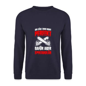 Kettensäge spektakulär - Holz machen - Unisex Pullover - Navy - Vorne - Alina (178cm) & Michal (187cm)