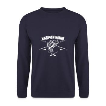 Karpfen König - Angler Angeln - Unisex Pullover - Navy - Vorne - Alina (178cm) & Michal (187cm)
