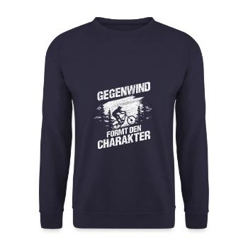 Gegenwind formt den Charakter - Fahrrad - Unisex Pullover - Navy - Vorne - Alina (178cm) & Michal (187cm)