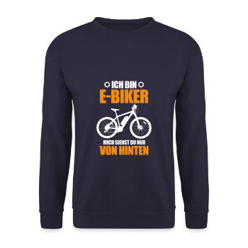 Ich bin E-Biker - E-Bike Fahrrad - Unisex Pullover - Navy - Vorne - Alina (178cm) & Michal (187cm)