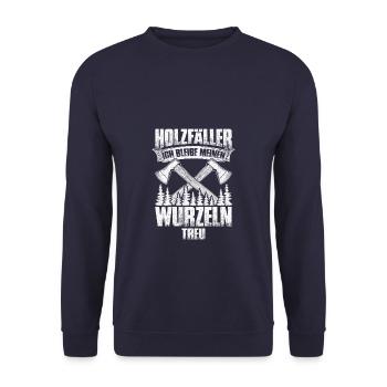 Meine Wurzeln - Holzfäller Forstwirt - Unisex Pullover - Navy - Vorne - Alina (178cm) & Michal (187cm)