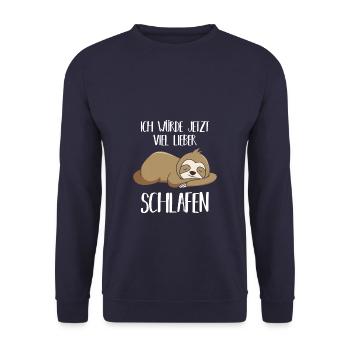 Viel lieber schlafen - Faultier Faulenzer - Unisex Pullover - Navy - Vorne - Alina (178cm) & Michal (187cm)