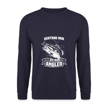 Vertrau mir ich bin Angler - Unisex Pullover - Navy - Vorne - Alina (178cm) & Michal (187cm)