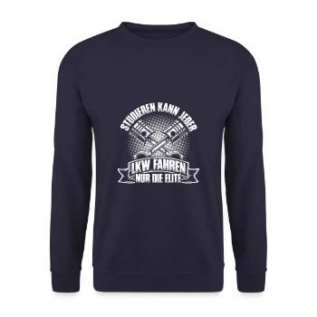 Studieren kann jeder LKW fahren nur die Elite - Unisex Pullover - Navy - Vorne - Alina (178cm) & Michal (187cm)