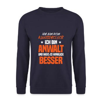 Ich bin kein Klugscheißer Ich bin Anwalt - Unisex Pullover - Navy - Vorne - Alina (178cm) & Michal (187cm)