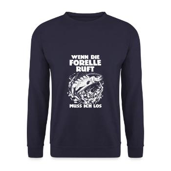 Wenn die Forelle ruft muss ich los - Angler - Unisex Pullover - Navy - Vorne - Alina (178cm) & Michal (187cm)