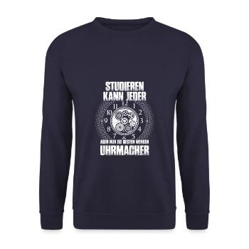 Studieren kann jeder - Uhrmacher - Unisex Pullover - Navy - Vorne - Alina (178cm) & Michal (187cm)