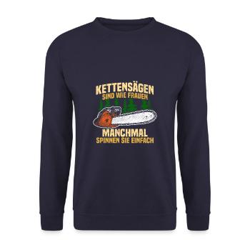 Kettensägen sind wie Frauen Holz machen - Unisex Pullover - Navy - Vorne - Alina (178cm) & Michal (187cm)