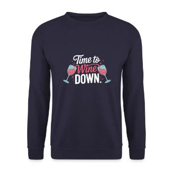 Time to Wine Down – Lustiges Wein-Design - Unisex Pullover - Navy - Vorne - Alina (178cm) & Michal (187cm)
