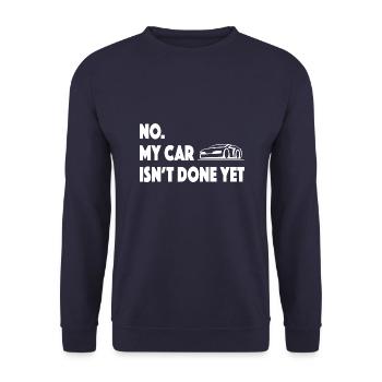 Drôle de conception de voiture : Non Ma voiture n’est pas encore terminée - Sweat-shirt Unisexe - marine - Devant - Alina (178cm) & Michal (187cm)