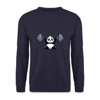 Starker Panda Gewichtheber Fitness Gym Workout - Unisex Pullover - Navy - Vorne - Alina (178cm) & Michal (187cm)