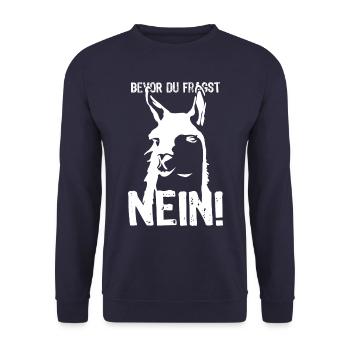 Bevor du fragst - NEIN! - Lama - Spruch - Unisex Pullover - Navy - Vorne - Alina (178cm) & Michal (187cm)