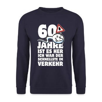 60 Jahre ist es her - der Schnellste im Verkehr - Unisex Pullover - Navy - Vorne - Alina (178cm) & Michal (187cm)