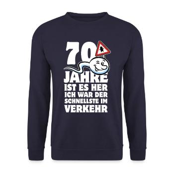 70 Jahre ist es her - der Schnellste im Verkehr - Unisex Pullover - Navy - Vorne - Alina (178cm) & Michal (187cm)