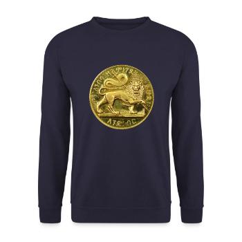 Lion of Judah Empire of Ethiopia Gold Coin Shirt - Unisex Pullover - Navy - Vorne - Alina (178cm) & Michal (187cm)