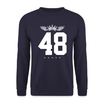 48 Zahl Krone - Unisex Pullover - Navy - Vorne - Alina (178cm) & Michal (187cm)