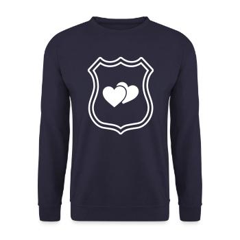 Herzen Symbol Wappen - Unisex Pullover - Navy - Vorne - Alina (178cm) & Michal (187cm)