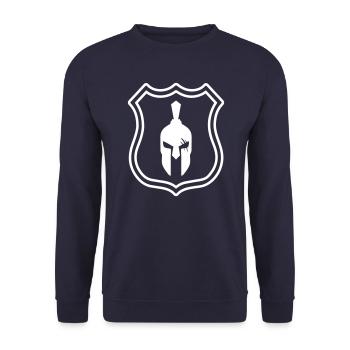 Spartaner Helm Gladiator Wappen - Unisex Pullover - Navy - Vorne - Alina (178cm) & Michal (187cm)