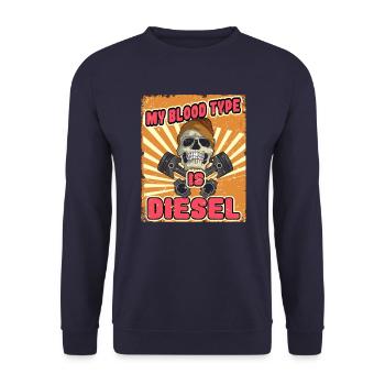 My blood type is diesel für Schrauber und Tuner - Unisex Pullover - Navy - Vorne - Alina (178cm) & Michal (187cm)