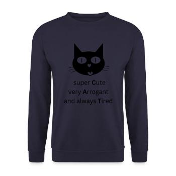 CAT - super Cute, very Arrogant and always Tired - Unisex Pullover - Navy - Vorne - Alina (178cm) & Michal (187cm)