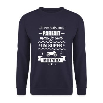 pas parfait mais motard, moto,Drôles,Humour,Moto - Sweat-shirt Unisexe - marine - Devant - Alina (178cm) & Michal (187cm)