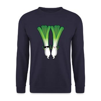 Kawaii Lauchstange, Süßes Gemüse Design - Unisex Pullover - Navy - Vorne - Alina (178cm) & Michal (187cm)