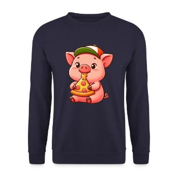 Lustiges Schwein Pizza Cartoon Landwirt Landwirtsc - Unisex Pullover - Navy - Vorne - Alina (178cm) & Michal (187cm)