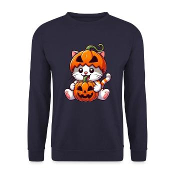 Mignon Halloween chat citrouille dessin animé - Sweat-shirt Unisexe - marine - Devant - Alina (178cm) & Michal (187cm)