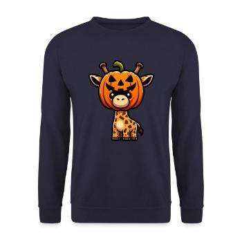 Lustige Kürbis-Giraffe Halloween Oktober Herbst - Unisex Pullover - Navy - Vorne - Alina (178cm) & Michal (187cm)