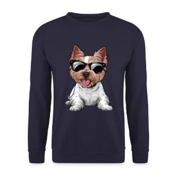 Cartoon West Highland Terrier with Sunglasses - Unisex Sweatshirt - navy - Front - Alina (178cm) & Michal (187cm)