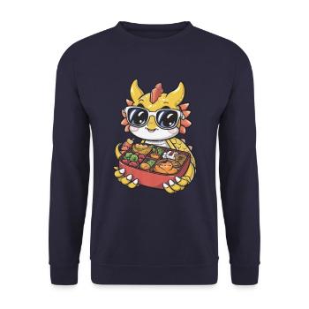 Cute Cartoon Kawaii Dragon with Large Lunch Box - Unisex Sweatshirt - navy - Front - Alina (178cm) & Michal (187cm)