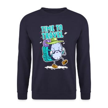 Zeitreisende Uhr für schwarze Shirts - Unisex Pullover - Navy - Vorne - Alina (178cm) & Michal (187cm)