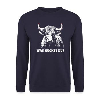 Stier - Was guckst du? stolz, selbstbewusst - Unisex Pullover - Navy - Vorne - Alina (178cm) & Michal (187cm)
