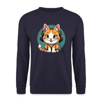 Chat mignon avec des écouteurs - écouter de la musique - Sweat-shirt Unisexe - marine - Devant - Alina (178cm) & Michal (187cm)