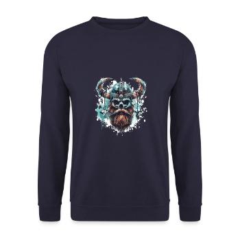 Viking Skull - Unisex Sweatshirt - navy - Front - Alina (178cm) & Michal (187cm)