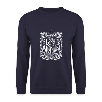 Bibelvers Der Herr Ist Mein Hirte Jesus Psalm 23 - Unisex Pullover - Navy - Vorne - Alina (178cm) & Michal (187cm)