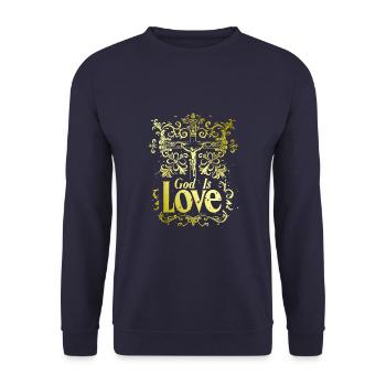 Gott Ist Liebe Jesus Christus Glaube Bibelspruch - Unisex Pullover - Navy - Vorne - Alina (178cm) & Michal (187cm)